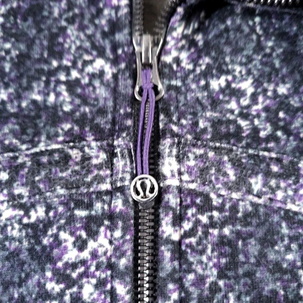 Lululemon Scuba Hoodie Women 10 Purple Black Static Print Full Zip Fleece Jacket